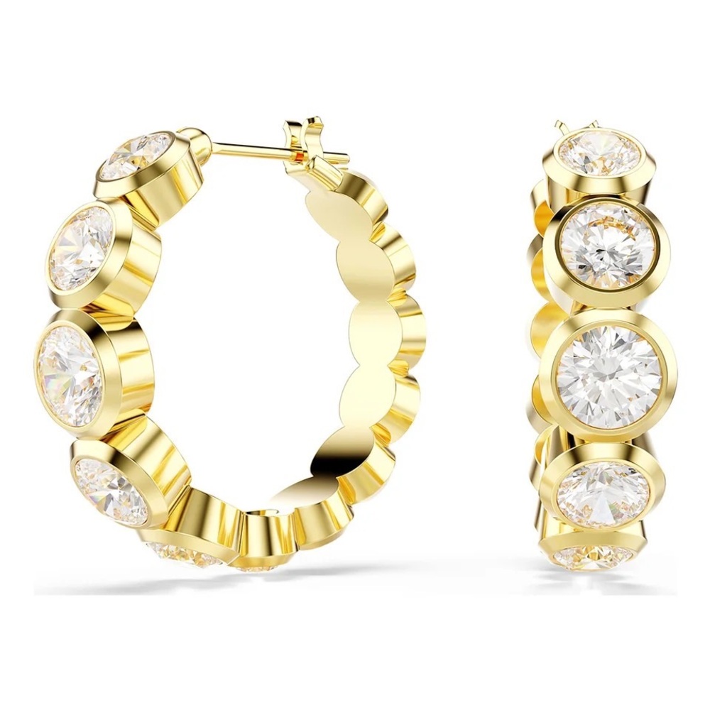 Swarovski Elegant S925 18k Large Bazel Circle Earrings Classic Fashion Hoop Box - Picture 6 of 17